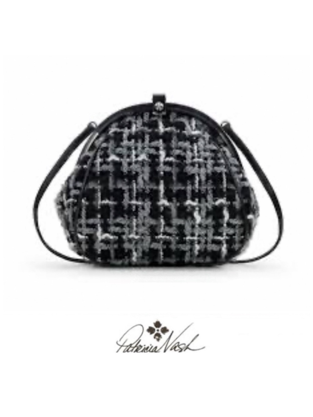 PATRICIA NASH Portafina Black White Frame Tweed Vintage Style Crossbody